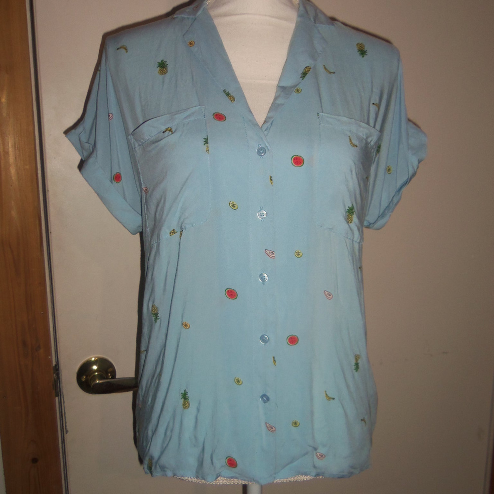 A New Day High Low Button Down Shirt FRUITS XXL